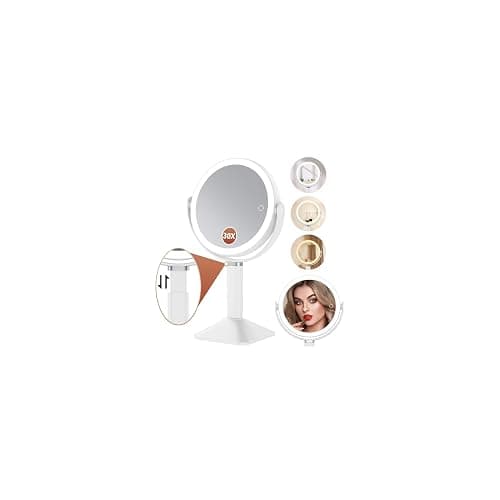 Glowtop Lighted Makeup Mirror with Lights and Magnification 30X/1X, Height Adjustable 30X Magnifying Vanity Mirror with 4000mAh Battery & 3 Colors Dimming Light for Desktop Bathroom Bedroom (White) - Image 1