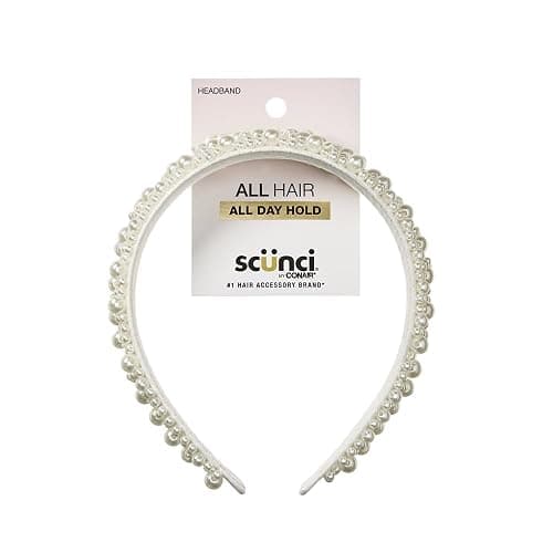 CONAIR Scunci Pearl Headband - ideal for all occasions- fashionable and trendy nonslip head band- hair accessories for women - holiday headwear - stocking stuffers - gifts for her -Ivory - Image 1