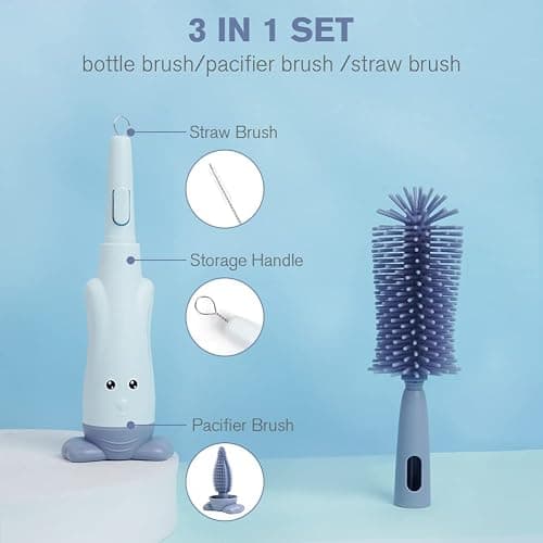 Vicloon Baby Bottle Brush, 3 in 1 Bottle and Teat Cleaning Brush, Silicone Bottle Cleaner Brush for Cleaning Water Bottles Baby Bottles Glass Cup Thermoses thumbnail 3