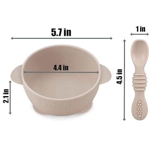 PandaEar 3 Pack Baby Suction Bowls with 3 Spoons, Stay Put Silicone Food Bowl Babies Led Weaning Supplies for Kids Toddlers, BPA-Free (Linen Brown Tan) thumbnail 2