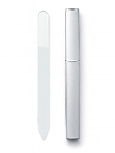 Glass Nail File with Case, 1 Pack Crystal Fingernail File for Natural Nails – Double-Sided Etched Czech Glass Nail Filer, Gentle Nail Care, Portable Manicure Tool for Women & Men (Silver) - Image 1