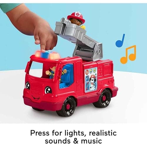 Fisher-Price Little People Toddler Toy Fire Truck Musical Push-Along Vehicle with 2 Figures for Pretend Play Ages 1+ Years thumbnail 5