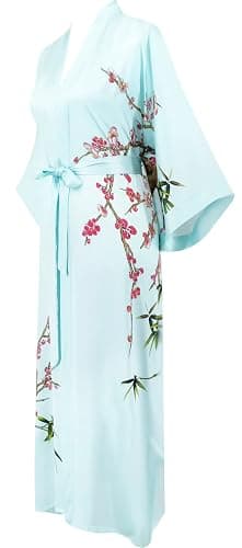 Kwedhonjh Women's Classic 100% Silk Kimono Robe, Bathrobe—Printed Pattern thumbnail 6