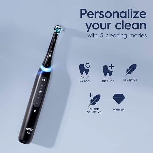 Oral-B iO Series 5 Rechargeable Electric Toothbrush with Visible Pressure Sensor to Protect Gums, 2 Minute Timer, 5 Cleaning Settings, 1 Replacement Toothbrush Heads, and Travel Case, Black thumbnail 7
