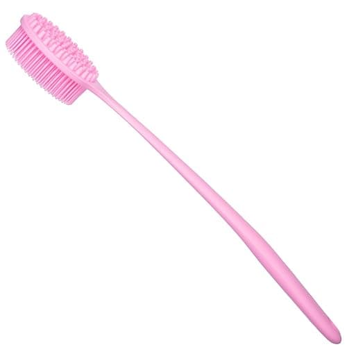 DNC Silicone Back Scrubber for Shower, Soft Bath Body Brush with Long Handle (Pink) thumbnail 9