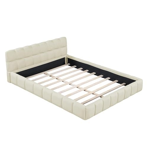 FEEOHOME Lit rembourré 140x190cm, Cadre de lit Double avec sommier à Lattes, lit Jeune à Bulles avec tête de lit rembourrée, Convient aux Matelas de 15-20cm, sans Matelas, Tissu en Lin thumbnail 8