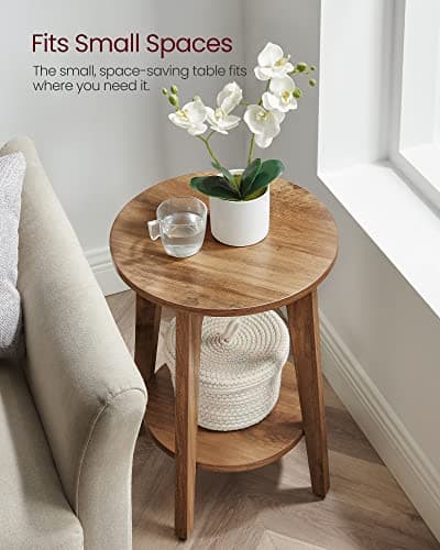 VASAGLE MAEZO Collection - Side Table, 2-Tier Small Round End Table, Nightstand with Tapered Legs, Curved Transitions, for Small Spaces, Living Room, Bedroom, Honey Brown ULET283T41 thumbnail 7