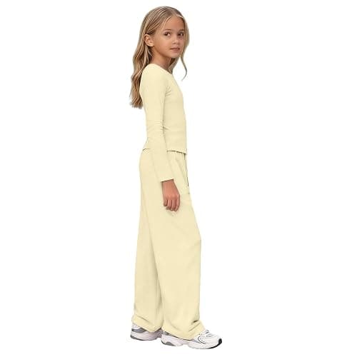 Girls 2 Piece Set Spring Outfits Lounge Sets Ruched Long Sleeve Top Wide Leg Pants Sweatsuit Clothing Athletic Outfit thumbnail 6