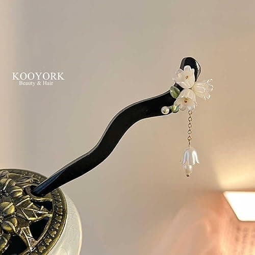Classic Chinese Wooden Hair Sticks - Handmade Flower Hairpins and Chopsticks for Elegant Updos Floral Hairpin Wooden Hair Clip 1Pack thumbnail 6