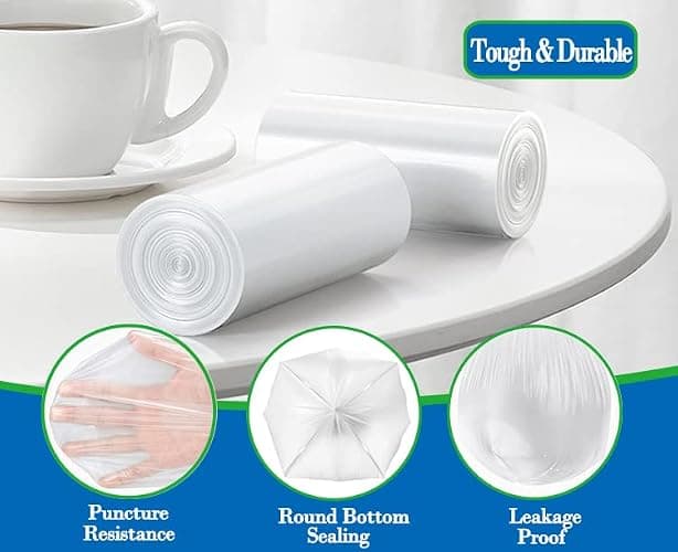 0.5 Gallon 250 pcs Mini Clear Trash Bags, Tiny Strong Garbage Bags,Small Plastic Bags for Desktop Trash Bin, Tiny Bathroom Trash Can Bin Liners,Mini Bags for Waste Basket Liner,Fit 2 Liters-Clear thumbnail 3