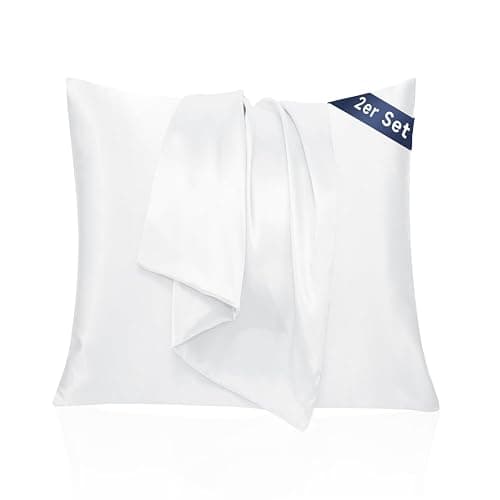 Taie Oreiller 65x65 Satin - Similaire aux Taie d Oreiller en Soie Lot de 2, Prend Soin de Votre Peau et de Vos Cheveux, Housse Coussin Satin Protege Oreiller (Blanc Naturel, 65x65cm) - Image 1