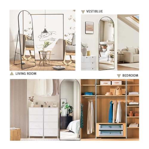 CUCZUUS 57x20in(144x50cm) Aluminium Alloy Arched Floor Mirror with Stand Tempered Shatterproof Glass Multi-Mount Design Wall Mount/Stand/Lean for Bedroom,Hallway,Cloakroom(Gold) thumbnail 6
