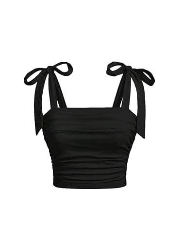 SOLY HUX Girl's Square Neck Crop Tank Top Sleeveless Bow Tie Camisole Ruched Cute Clothes - Image 1