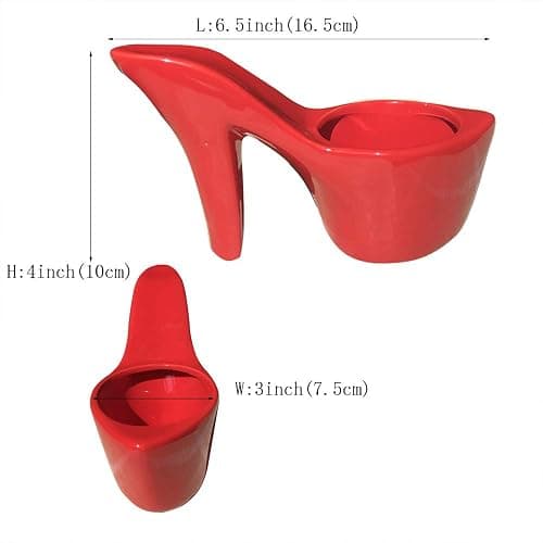 Beitewei 2PCS Succulent Planter Small Pot High Heel Shaped Ceramic Flower Pot Indoor Plant Pots Cute Planter Valentines Day Decor (Red) - Red thumbnail 3