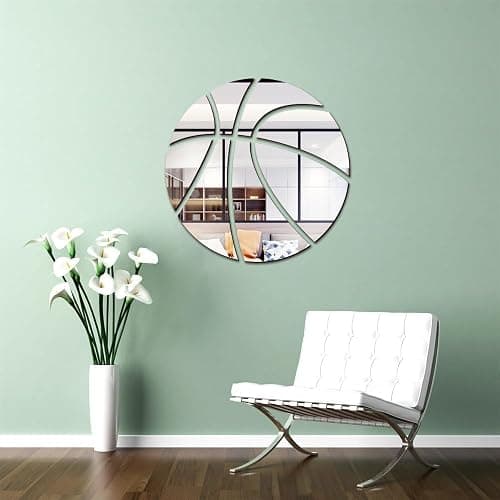 ufengke Basketball Mirror Wall Decal Acrylic 3D Wall Stickers Boys Girls Room Living Room Bedroom Silver Wall Decor thumbnail 2