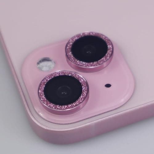 BONVAN for iPhone 15/15 Plus Camera Lens Protector Bling Glitter Metal Crystal Tempered Glass Screen Accessories Sparkly Lens Cover, also Compatible with iPhone 16e (2PCS) (Pink) thumbnail 3