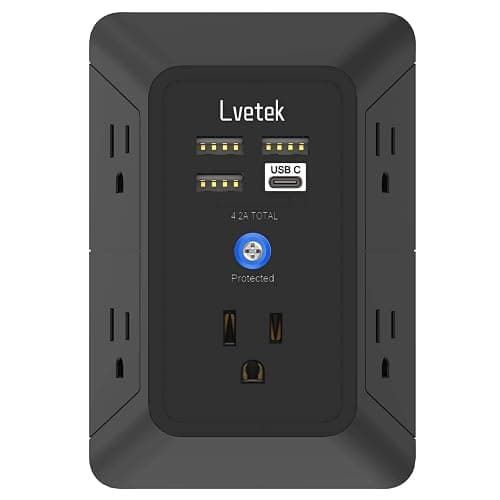 Surge Protector Outlet with 5-Multi Plug Outlet and 4 USB Ports (1 USB C), 3-Sided 1680J Power Strip Wall Charger for Home, Travel, Office - ETL Listed, Black - Image 1