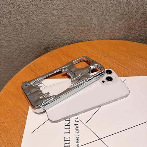 Pretaco Gothic 3D Hollow Horror Devil Pattern Case for iPhone 16, [Luxury Chrome Color Plating] [Heat Dissipantion Thermal Design] Shockproof Bumper for Halloween- Silver thumbnail 7