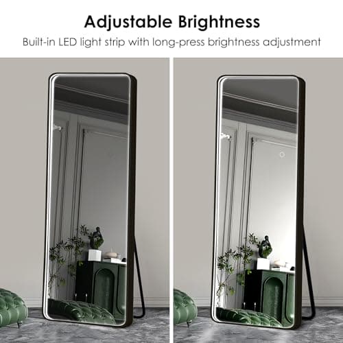 SDHYL Full-Length LED Mirror with Lights - 64"x20" Standing Full Body Dressing Mirror with Touch Button, Dimmable Brightness and Round Corners, Perfect for Living Room Bedroom or Home Decor, Black thumbnail 5