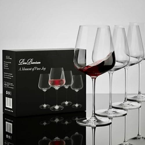Red Wine Glasses Set of 4 - Ultra Light & Thin Hand-Blown Crystal Glasses 685ml - Long Stem Tulip Design for Cabernet Merlot Bordeaux - Inspired by Italian Design - Luxury Glassware for Aroma - Image 1