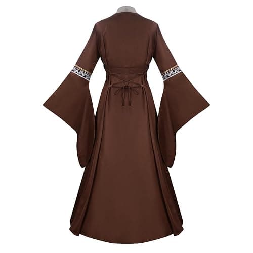 MerwMouty Women's Renaissance Medieval Dress - Lace-Up Bell Sleeve Costume for Halloween, Stage & Cosplay thumbnail 2