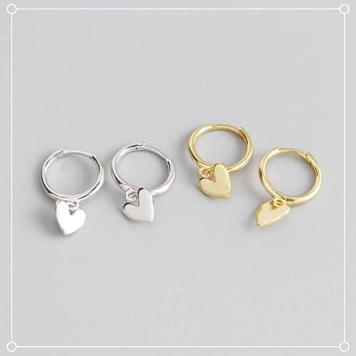 Cute Heart Love Dangle Drop Cartilage Small Huggie Hoop Earrings for Women Girls Minimalist S925 Sterling Silver Charm Dangling Cuff Sleeper Hoops Dainty Hypoallergenic Jewelry Gifts for Her Birthday thumbnail 3
