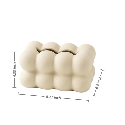 Bubble Tissue Box Cover – Ceramic Tissue Holder for Bathroom, Living Room, Bedroom – Decorative and Modern Design Tissue Dispenser Box (Cream) thumbnail 3