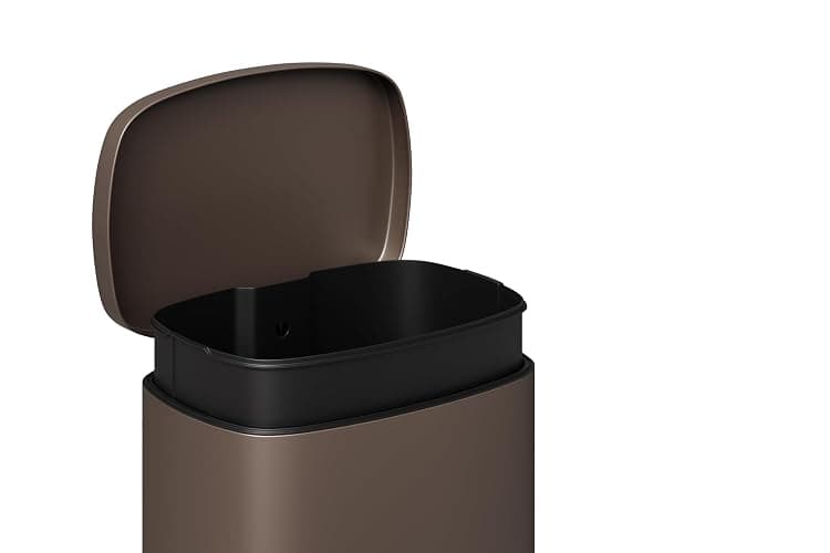 Garvee 13 gal (50 L) and 2.6 gal (10 L) Metal Trash Can Combo Set, Rustproof Garbage Can with Lid, Step-on Trash Bin with Inner Bucket, Rear Handle, Brown thumbnail 7