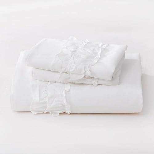 Merryword 100% Cotton Ruffled Duvet Cover Set Queen, White Shabby Chic Farmhouse Bedding Set French Country Cute Comforter Cover thumbnail 9