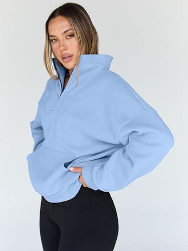 Trendy Queen Womens Sweatshirts Quarter Half Zip Pullover Oversized Hoodies Fall Fashion 2025 Winter Fleece Jackets Sweaters thumbnail 3