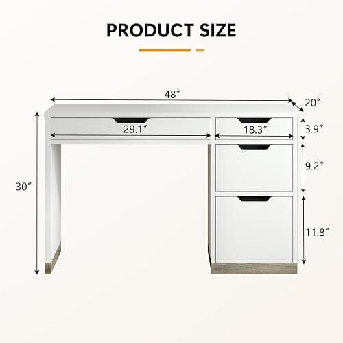 MaverickFurni White Desk with Drawers, 48 Inch Small Computer Desk with 4 Storage Drawers for Small Space, Home Office Desk for Bedroom with Storage File Drawer thumbnail 2