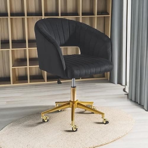 Nrizc Velvet Office Desk Chair, Upholstered Home Office Desk Chairs with Adjustable Swivel Wheels, Ergonomic Office Chair for Living Room, Bedroom, Office, Vanity Study (Black) thumbnail 6