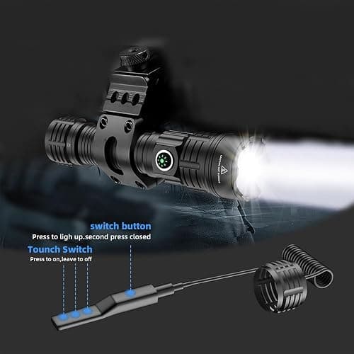 haixnfire Tactical Flashlight Type-C USB Rechargeable 6000 lumens Zoomable LED Waterproof flashlights with Pressure Switch Picatinny Rial Light thumbnail 5