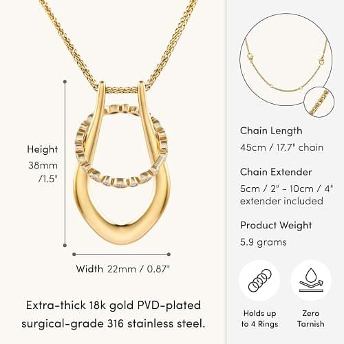 Pixie Wing Vesta Ring Keeper Necklace, 18k Gold-Plated Engagement Ring Holder for Women (17.7" chain with 4'' extender) thumbnail 2