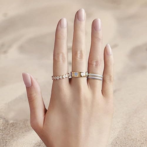 YOOESTORES82 2PCS Colorful Heart Ring Band Rings Set for Women Couple Cute Love Heart Plain Stackable Finger Rings Wedding Preppy Jewelry Gift thumbnail 5