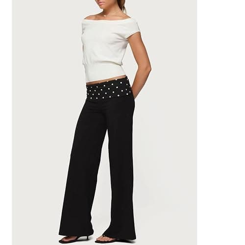 Keliholiyu Flare Legging Women Y2K Fold Over Low Rise Baggy Yoga Lounge Pants Wide Leg Foldover Bell Bottoms Priscilla Pants thumbnail 3