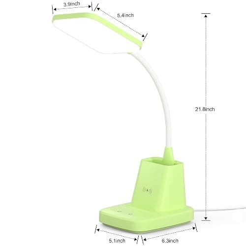 Sailstar Desk Lamp, LED Desk Lamps for Home Office, Wireless Charger Small Desk Lamp with Pen Holder, CRI 85, 800LM,3 Color Dimmable, Study Lamps for College Dorm Room, Adapter Included, Green thumbnail 9
