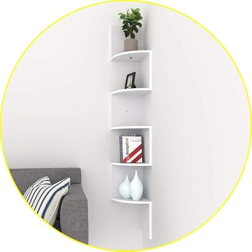 Zuvo White Corner Shelf 5-Tier - Floating Corner Shelves Wall Mounted | Zigzag Bookshelf for Bedroom, Living Room, Office | 20×20×127.5cm - Space-Saving Wall Shelf thumbnail 4