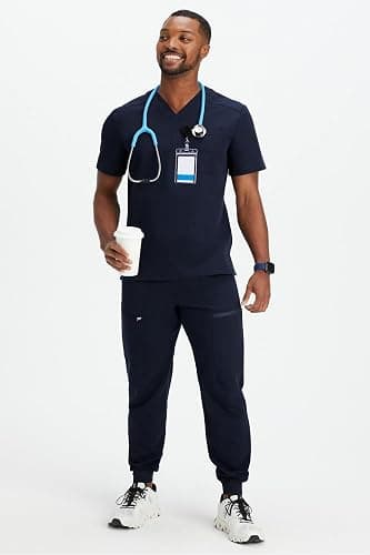 Fabletics Men's Helix 1-Pocket Scrub Top - MotionTech, Wrinkle-Resist, Chest Pocket, Anti-Shrink, Semi-Slim Fit thumbnail 3