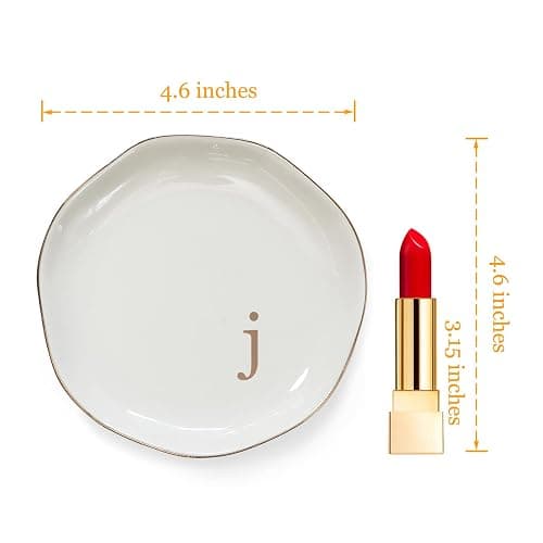 HOME SMILE Initials Ring Dish Jewery Tray with Personalized J-Monogrammed Engagement Wedding Gifts for Friends,Sister,Birthday Christmas Gifts for Women,Ceramic White thumbnail 3