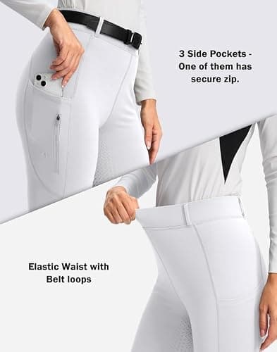 SANTINY Women's Horse Riding Pants Zipper Pockets Silicone Full-Seat Breeches Equestrian Schooling Tights for Women - Medium - White thumbnail 4