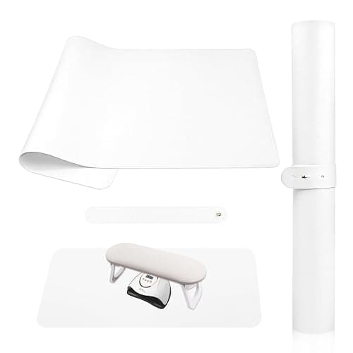 Nail Art Table Mat, (MAT ONLY) Nail Arm Rest Mat for Nail Tech, Soft Microfiber PU Leather Nail Mat for Nail Hand Rest Cushion, Foldable Manicure Table Pad Nail Desk Mat for Hand Stand Pillow - White - Image 1