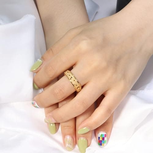 OreilleStar Anxiety Ring for Women Spinner Ring Stainless Steel Fidget Toys Adults Fidget Spinner Ring Fidgit Ring (Moon Star-Gold, 8) thumbnail 4