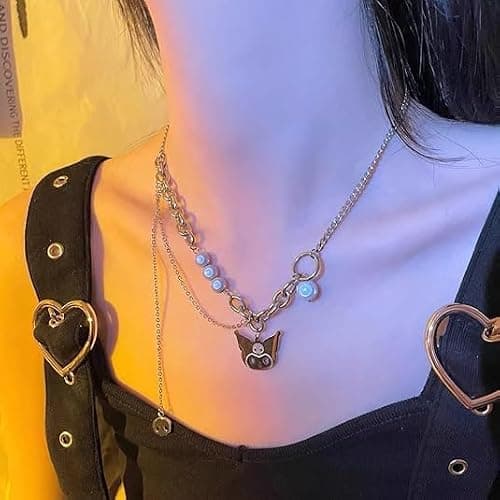 Yuoos Kawaii Pearl Necklace Set Stainless Steel Adjustable Open Silver KT Y2K Finger Ring Gyaru Anime Stunning Bracelets 90s Chain Necklace for Women thumbnail 3