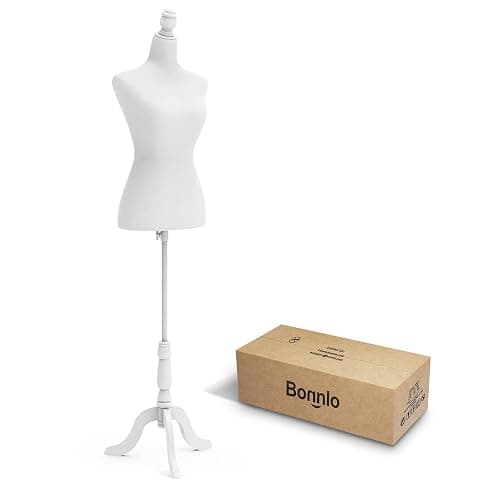 Bonnlo Female Dress Form Pinnable Mannequin Body Torso with Wooden Tripod Base Stand (White, 6) - Image 1