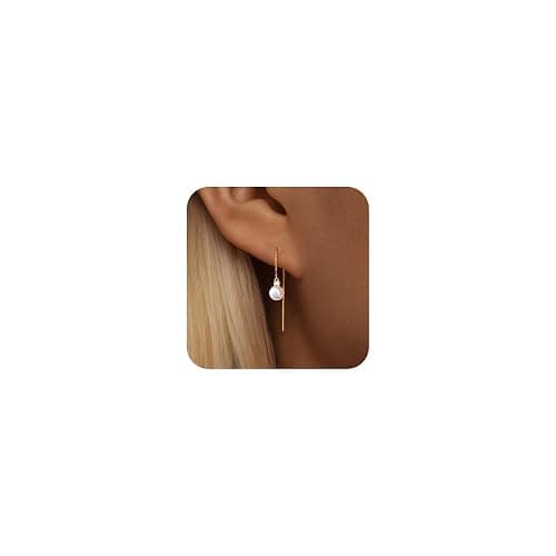 NECOCY Christmas Gift 14K Gold/Silver Plated Dangle Earrings for Women Dainty Long Hanging Chain Earrings Trendy Dangling CZ/Pearl Threader Earrings for Women Jewelry - Image 1