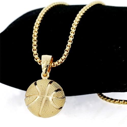 tenghong2021 14k Basketball Pendant Necklace Stainless Steel Necklace Sports Hiphop Necklace Basketball Pendant Necklace I Love Basketball Necklace for Men thumbnail 4