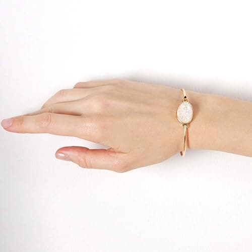 Druzy Cuff Bracelets for Women - Boho Stackable Bangle Bracelet, Plated in Gold, Silver, or Rose Gold Tone with Oval Stone thumbnail 9