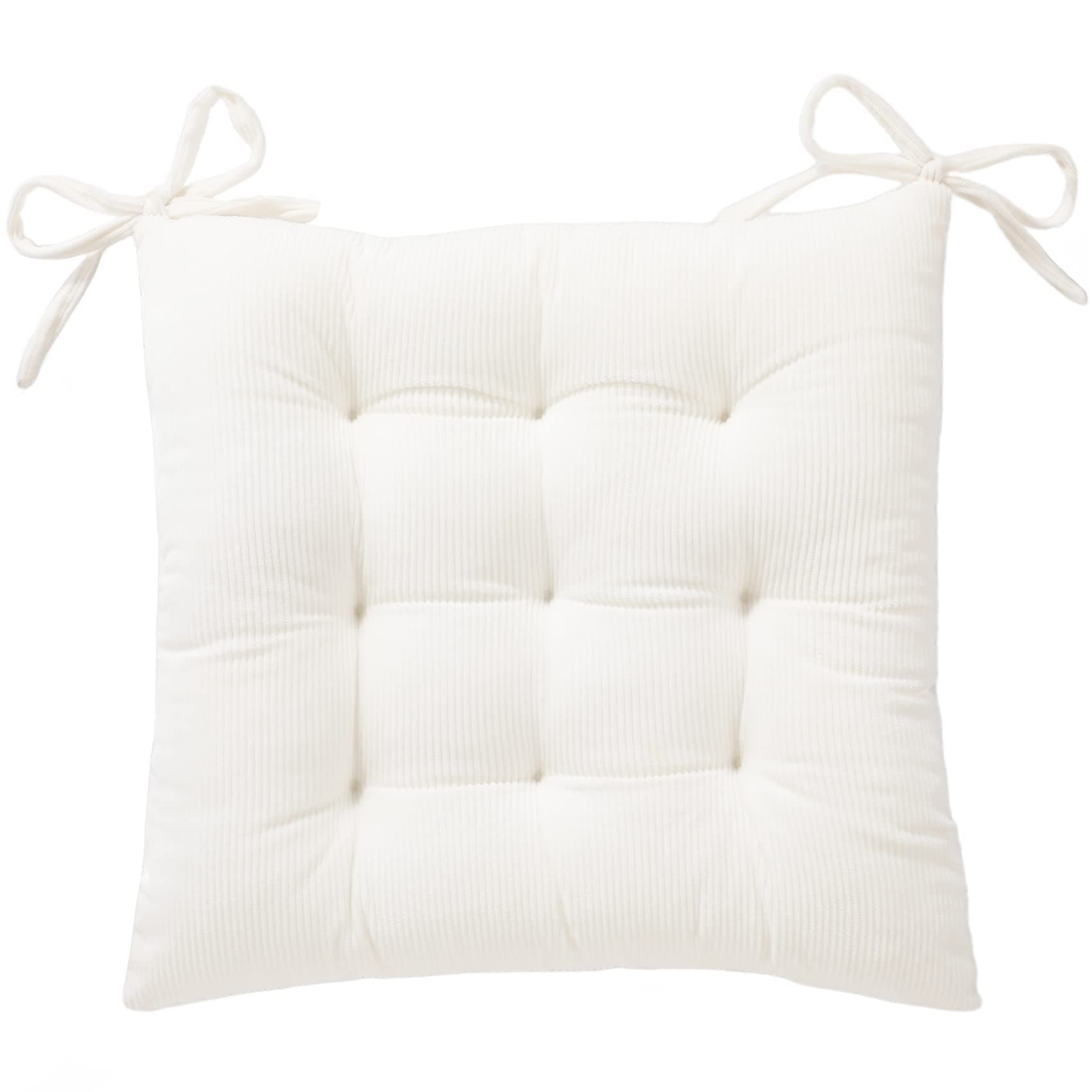 HLOVME Corduroy Chair Cushion with Ties Ultra Soft Warm Floor Cushion for Kids Reading Nook Comfortable Square Seat Cushion for Adult 15.7”x15.7”, White - 1 Count (Pack of 1) - White
