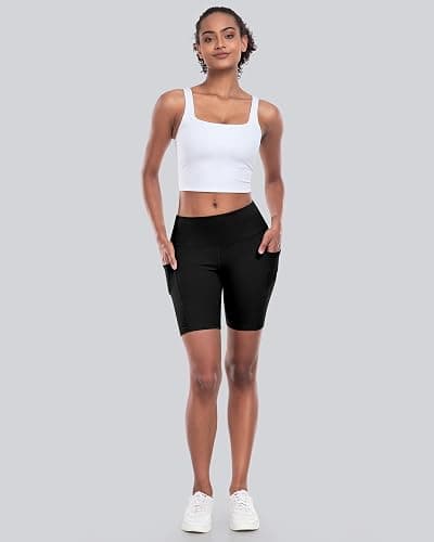 CHRLEISURE Womens Biker Yoga Shorts with Pocket, High Waisted Tummy Control 5 Inch Workout Spandex Athletic Gym Shorts thumbnail 3